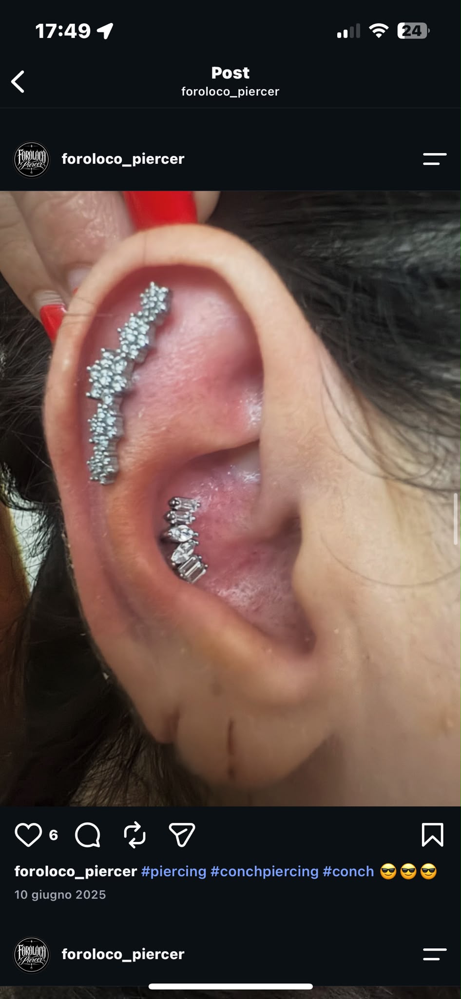 Conch · punti luce: dettaglio del piercing realizzato da Roberto