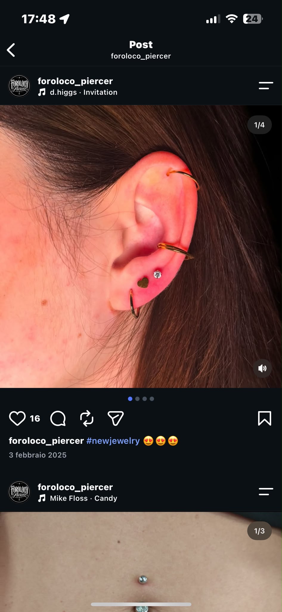 Helix e composizione: dettaglio del piercing realizzato da Roberto