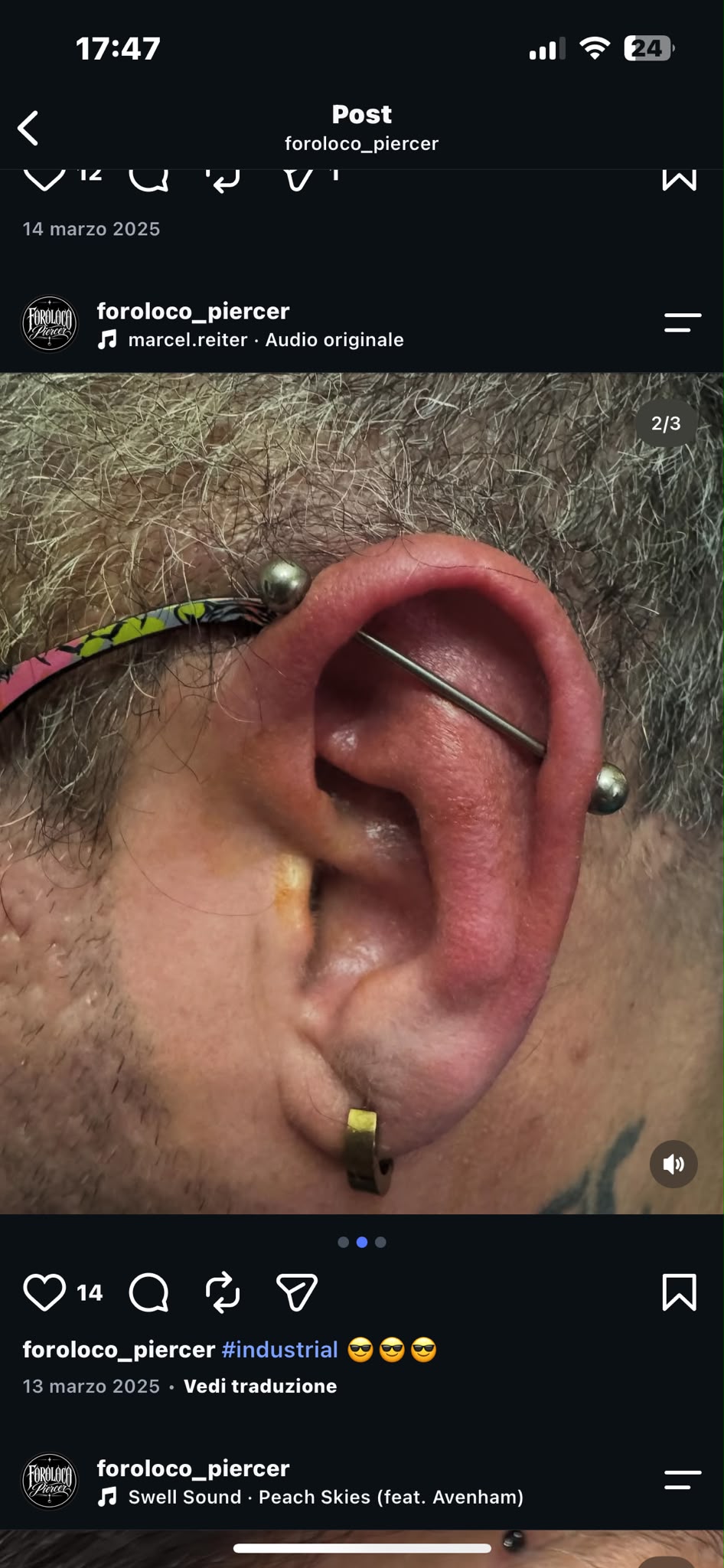 Industrial: dettaglio del piercing realizzato da Roberto