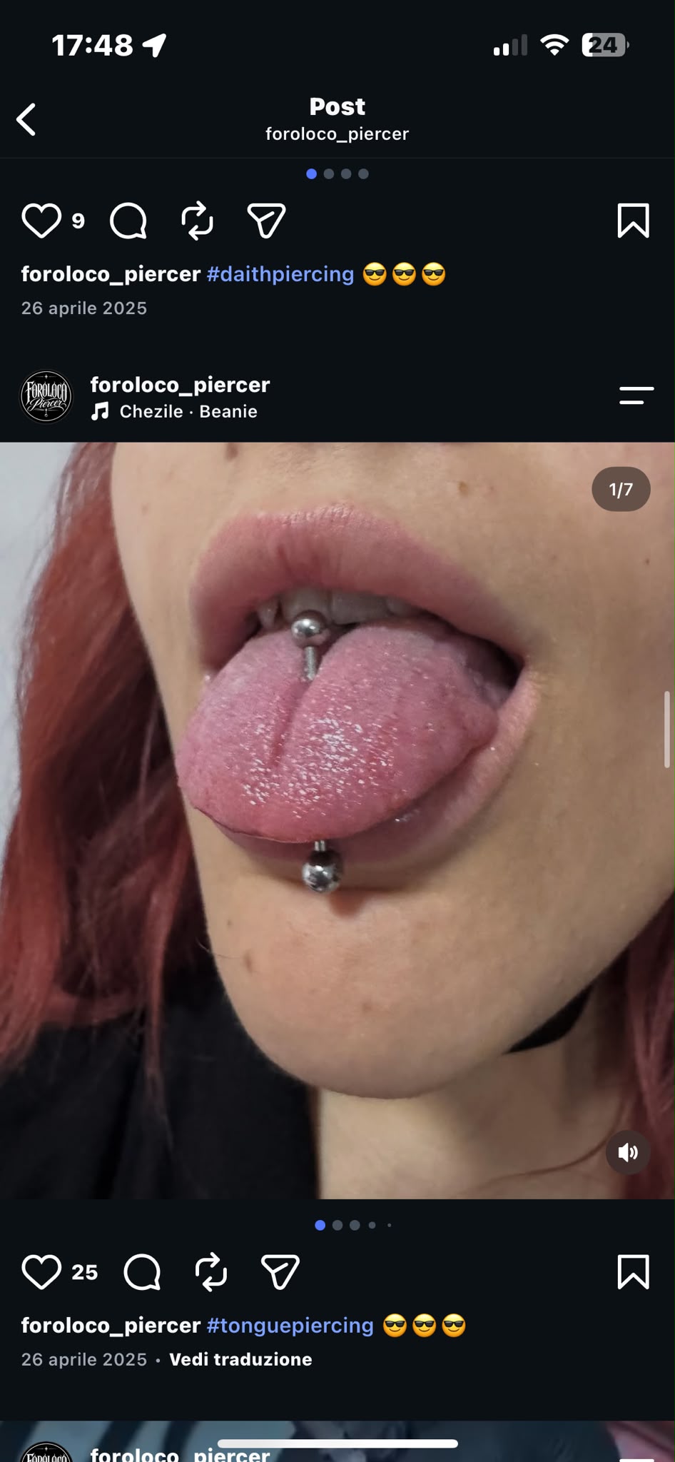 Lingua · barbell: dettaglio del piercing realizzato da Roberto