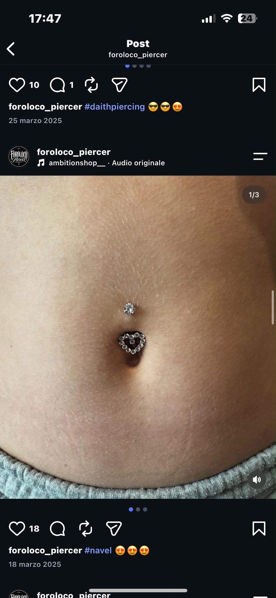 Ombelico · punto luce: dettaglio del piercing realizzato da Roberto