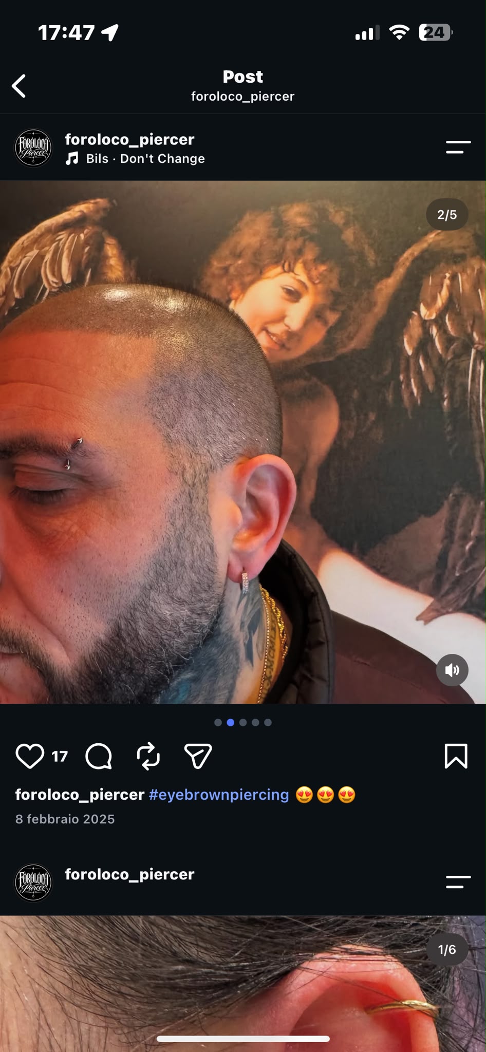 Sopracciglio: dettaglio del piercing realizzato da Roberto