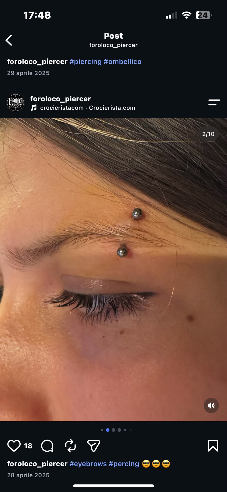 Sopracciglio · primo piano: dettaglio del piercing realizzato da Roberto